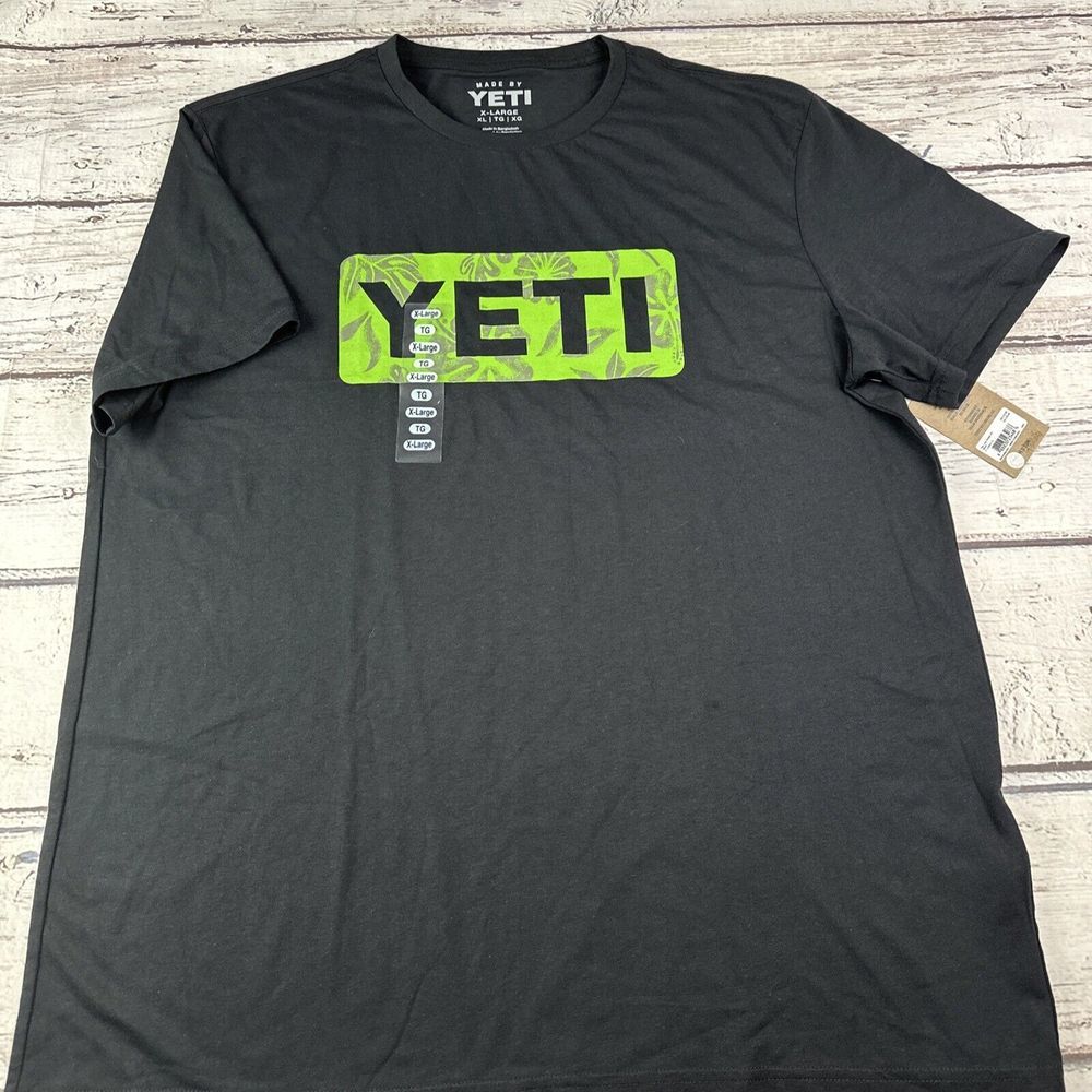 Yeti GS9531-1 Men Black Floral Logo Badge Short Sleeve T-Shirt Size X-Large New - Picture 2 of 10